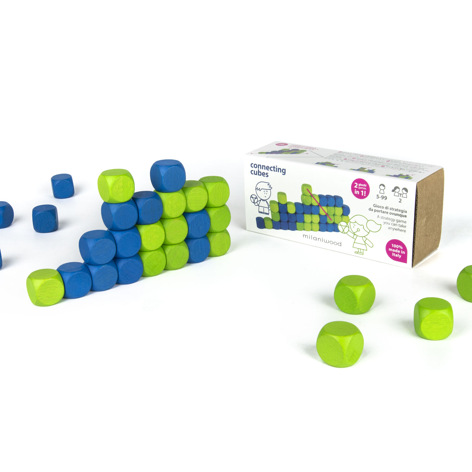 Connecting Cubes Spiel Schachtel und Spielaufbau