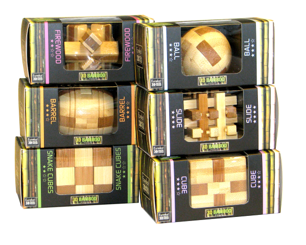 6 Schachteln mit Bamboo Puzzle