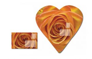 Faltbrief orange Rose Herz, offen und gefaltet