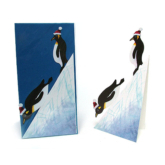 3D Faltkarte Pinguine am Berg gefaltet und in der Verpackung