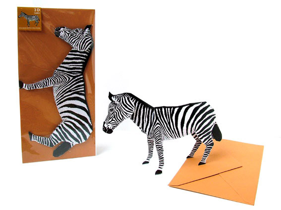 3D Tierfaltkarte Zebra aufgestellt und verpackt