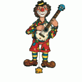 Animierter Hampelmann Clown mit Gitarre