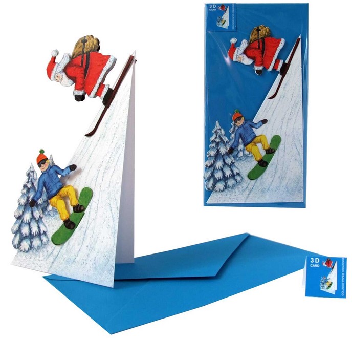 3D Karte Niko und Snowborder aufgestellt und in der Verpackung