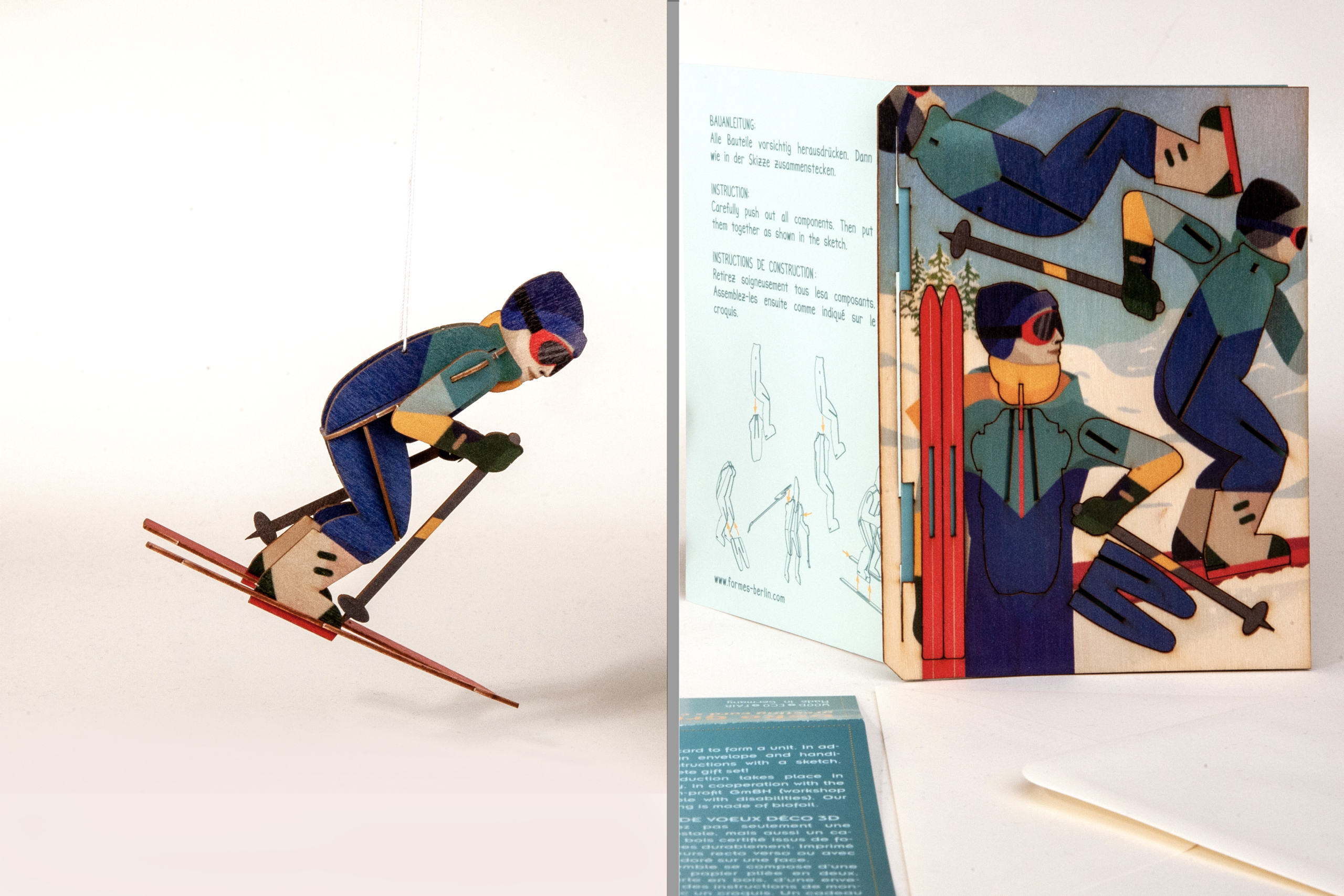 Skifahrer – 3D Deko Grusskarte