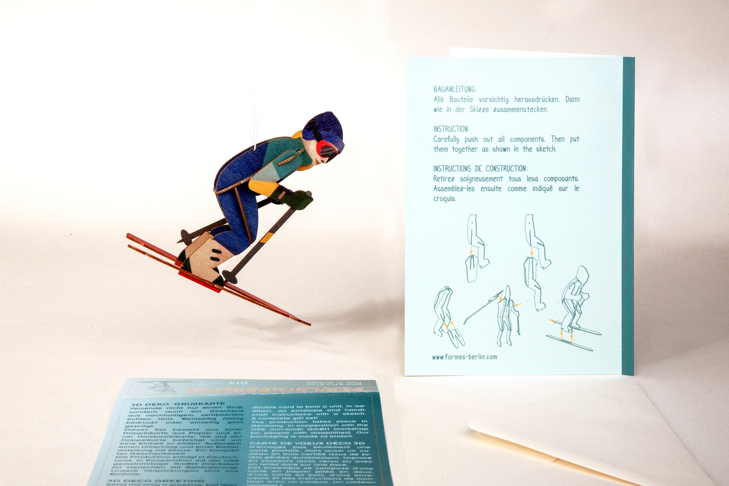 Skifahrer – 3D Deko Grusskarte