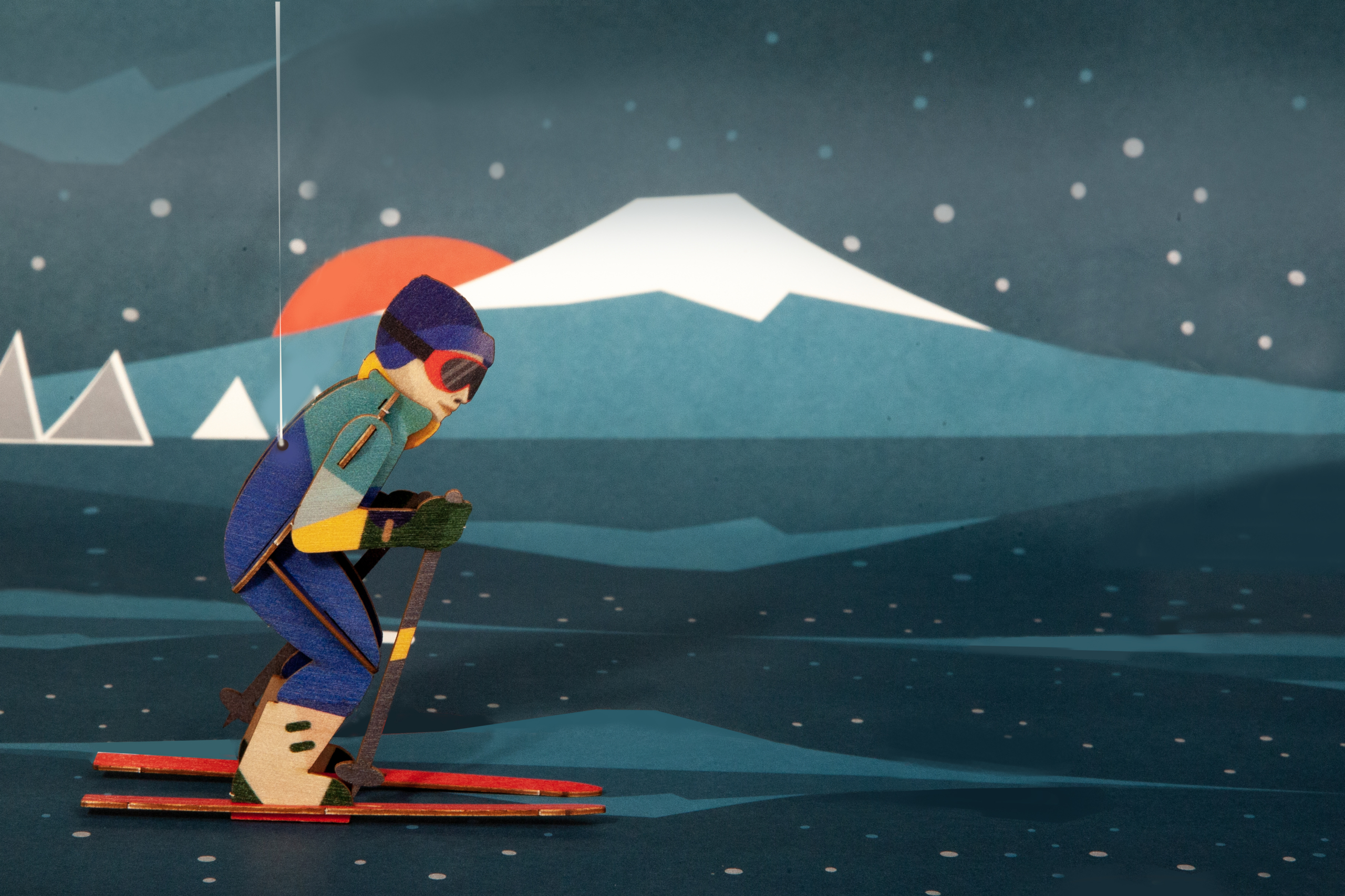 Skifahrer – 3D Deko Grusskarte