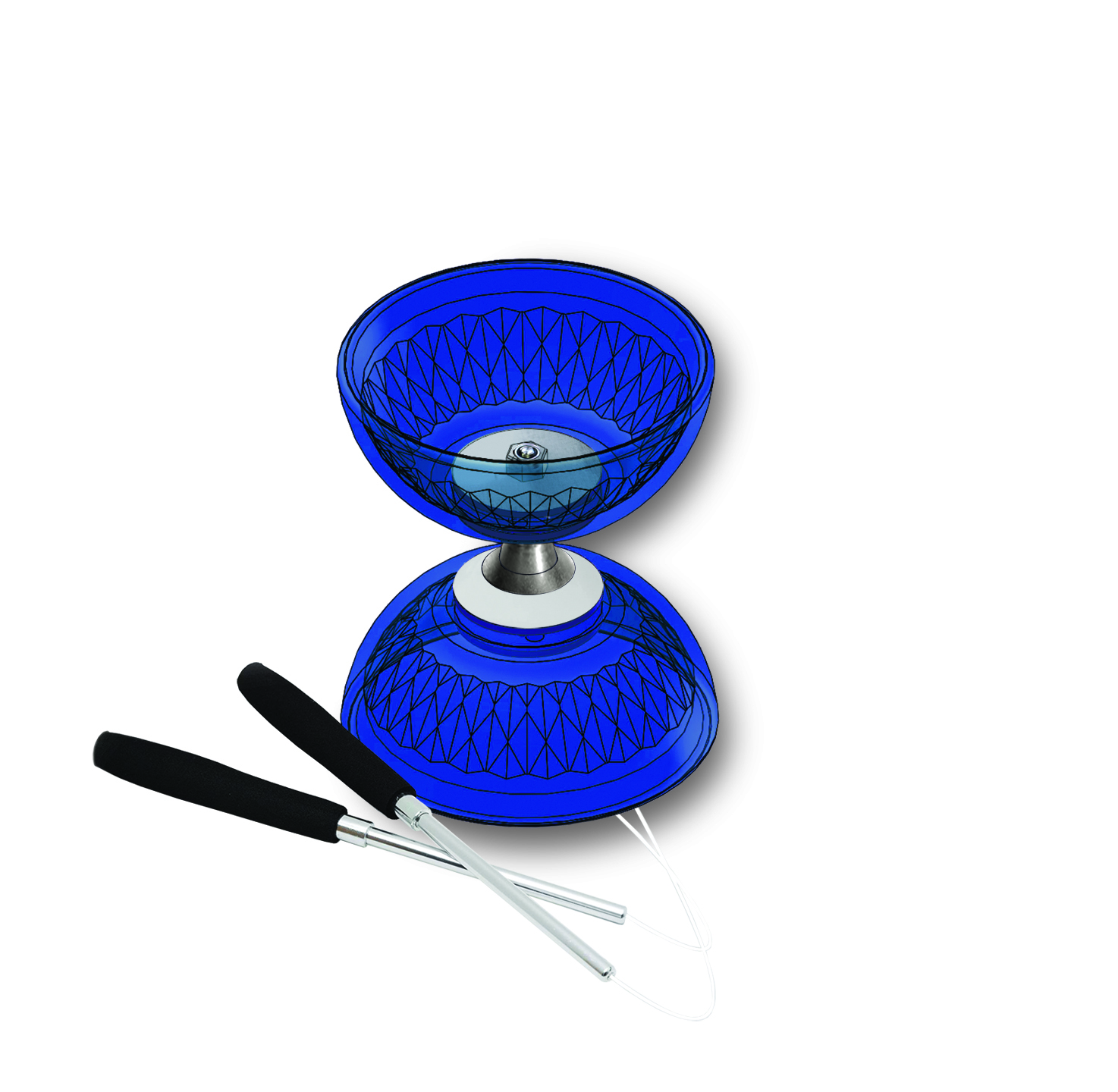 Diabolo Set – Crystal Blau mit Lager