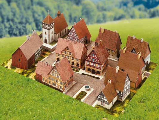 Dorf mit Fachwerkhäusern – Papier Modell