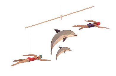 Mobile – Schwimmerin und Delfine