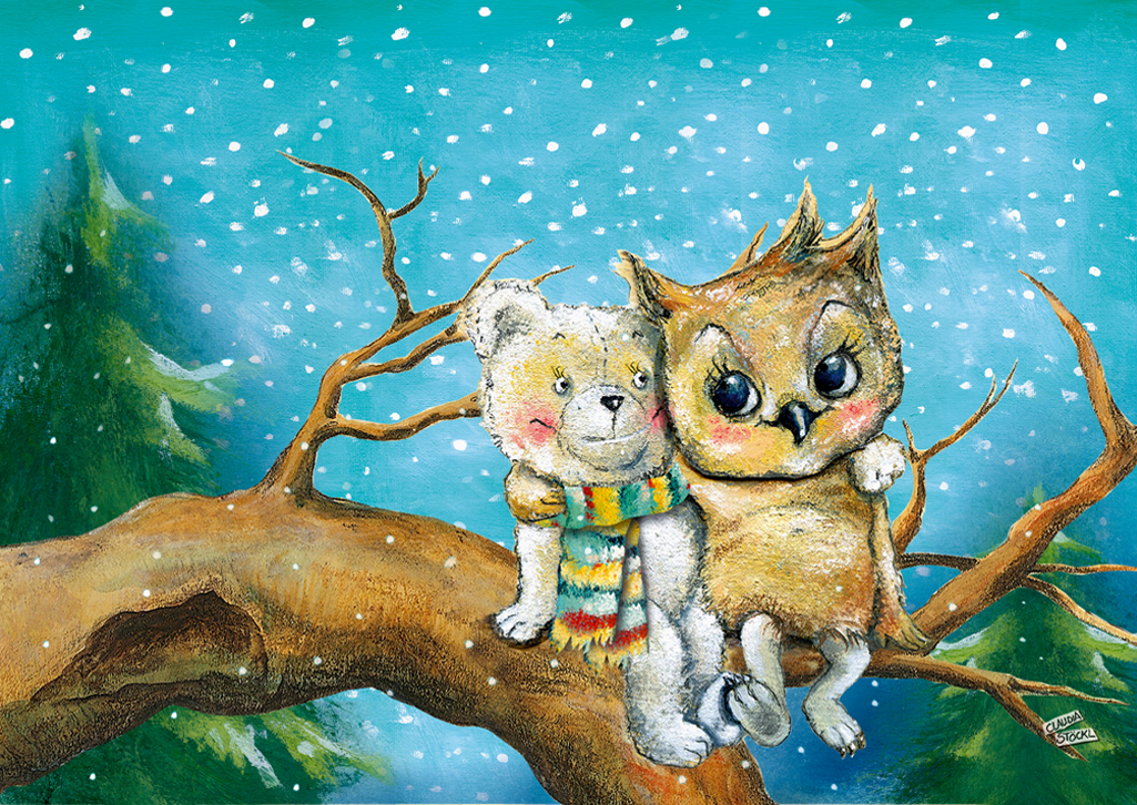 Postkarten – Wintereule und Kuschelbär