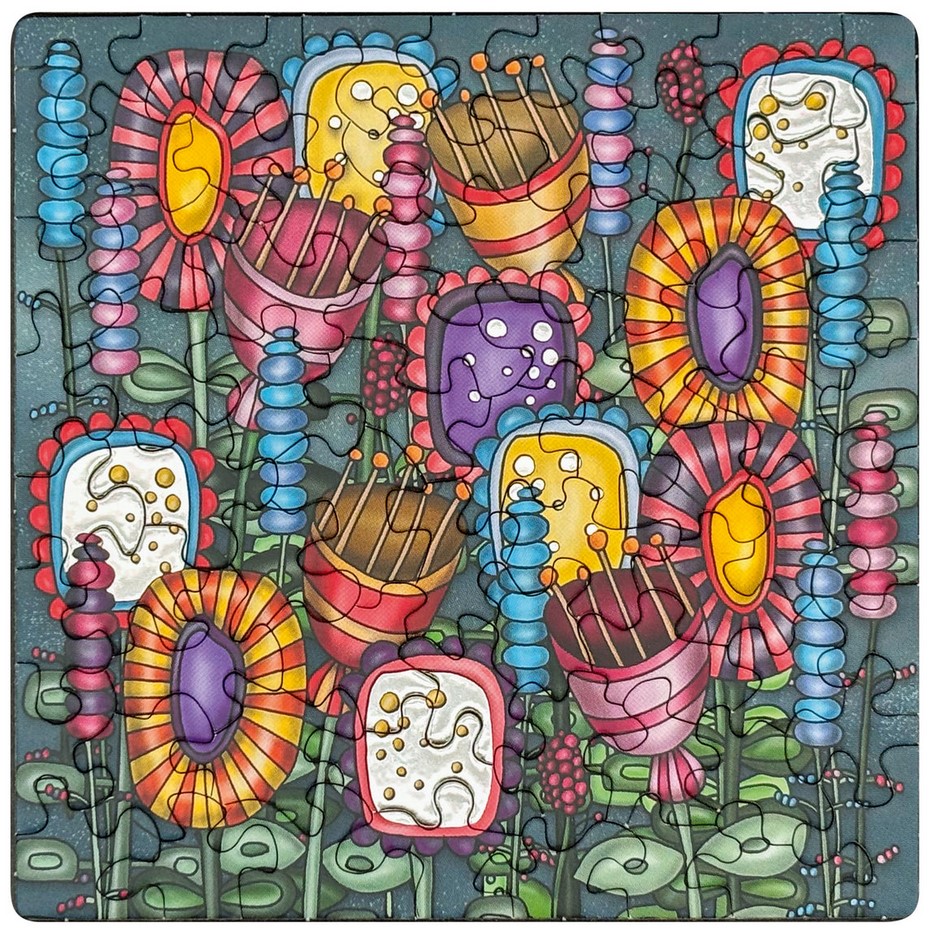 Q Puzzle – Silber 1 (bunte Blumen)