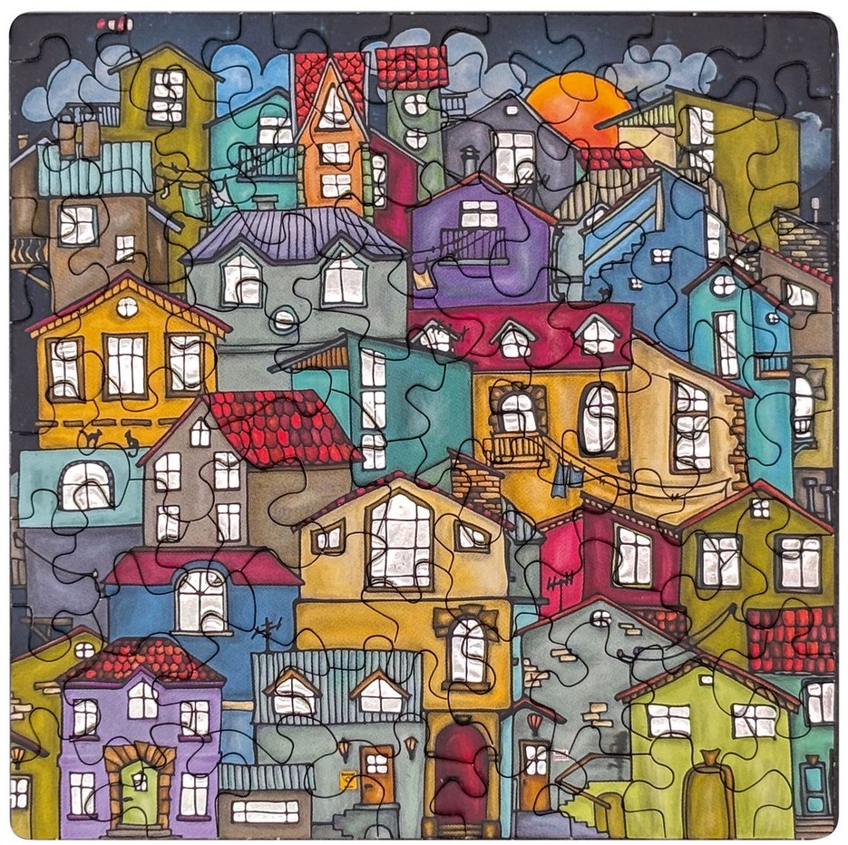Q Puzzle – Silber 4 (Kunterbunte Stadt mit Silberfenstern)